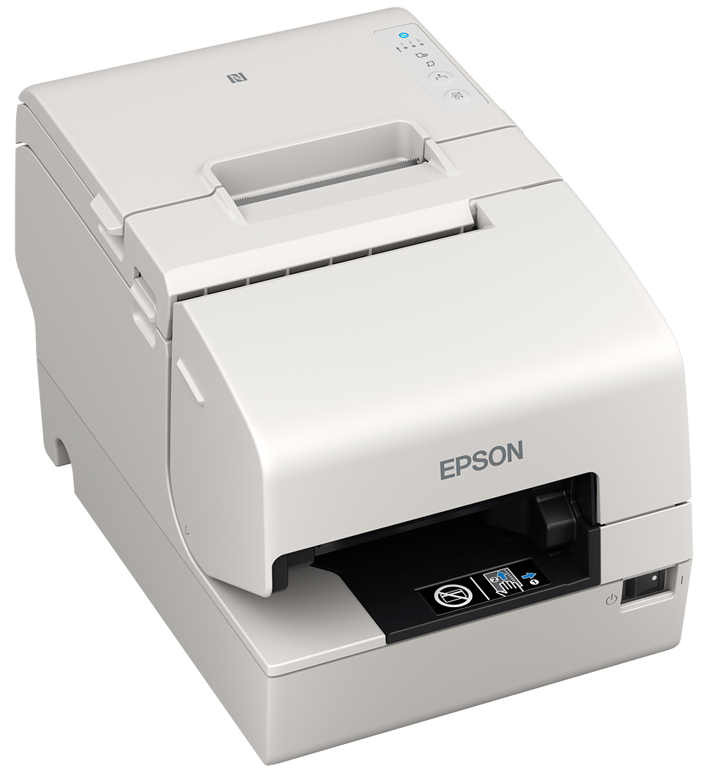 Epson TM-H6000VI hybrid multifunction POS receipt printer with MICR, white, serial (C31CL25111) – 3/4 view