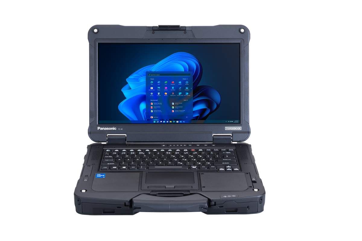 Panasonic TOUGHBOOK 40 mk2 rugged 14-inch laptop (Belgian AZERTY, 4G), open front view with Full HD touchscreen