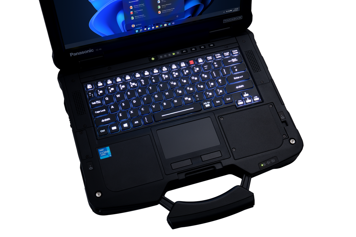 Panasonic TOUGHBOOK 40 mk2 (UK keyboard, 4G) backlit keyboard, touchpad and integrated carry handle