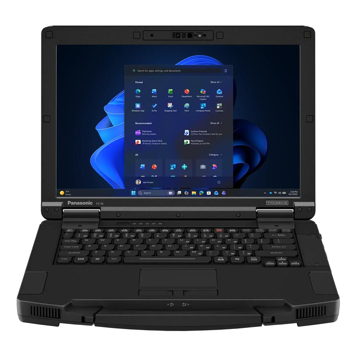 Panasonic TOUGHBOOK 56 FZ-56BZ00QBT open front view showing the 14-inch WUXGA touchscreen and backlit keyboard