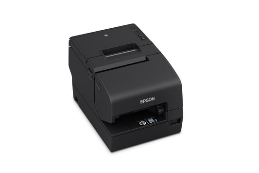 Epson TM-H6000VI hybrid multifunction POS receipt printer with MICR and endorsement, black, serial (C31CL25132) – 3/4 view