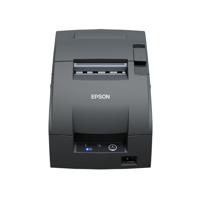 Epson TM-U220IID compact impact dot matrix POS receipt printer, dark grey, serial (C31CL28102) – front view