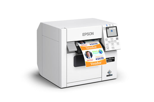 Epson ColorWorks D3800e colour label printer, 4-inch dye-ink, auto cutter, 600 x 1200 dpi, inkjet (C31CK03202) – angled right view