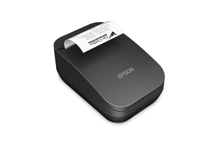 Epson TM-P80II 3-inch mobile receipt printer with autocutter, Bluetooth, USB-C, black (C31CK00121) – 3/4 view with receipt