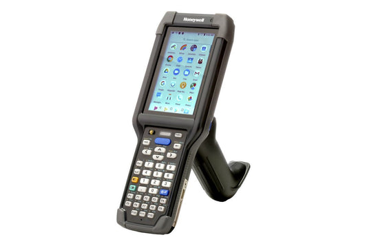 Honeywell CK65 rugged Android mobile computer, 38-key numeric-function keypad, long range FlexRange 2D imager, Wi-Fi only (CK65-L0N-DLC210E) – front view with scan handle