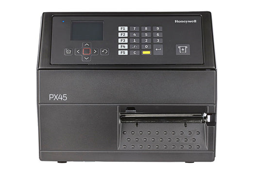 Honeywell PX45 industrial label printer, LCD display with keypad, tear bar, 203 dpi, thermal transfer (PX45A00000000200) – front view