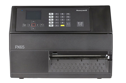 Honeywell PX65 industrial label printer, LCD display with keypad, tear bar, 203 dpi, thermal transfer (PX65A00000000200) – front view