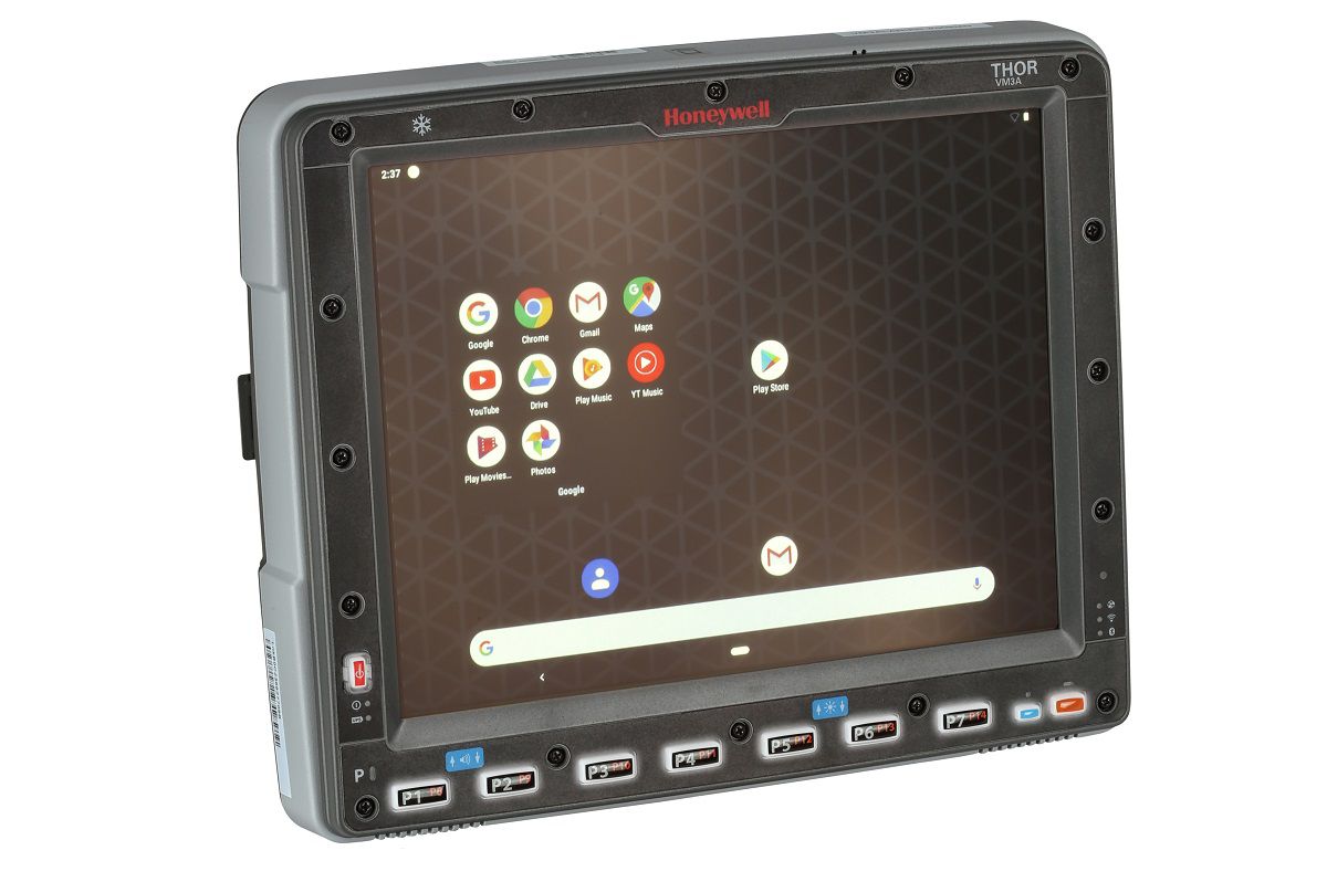 Honeywell Thor VM3A 12.1" Android vehicle-mount computer, indoor, capacitive touch (VM3A-L0N-1B4A20E) – angled view