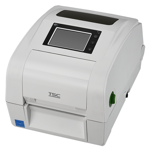 TSC TH240THC 4-inch healthcare desktop thermal transfer label printer, 203 dpi, white (TH240HC-A001-0002) – front 3/4 view, white