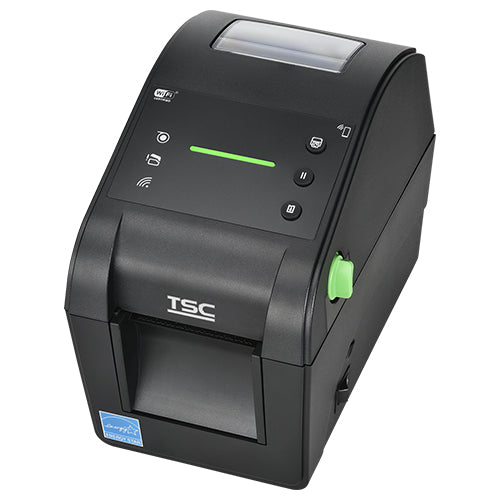 TSC DH220 2-inch desktop direct thermal label printer, 203 dpi, LED, black (DH220-A001-1002) – angled view