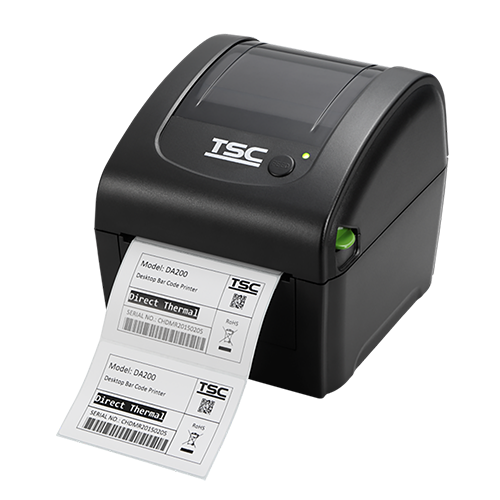 TSC DA220 4-inch direct thermal desktop label printer, 203 dpi, USB + Ethernet, black (99-158A015-2102) – front view