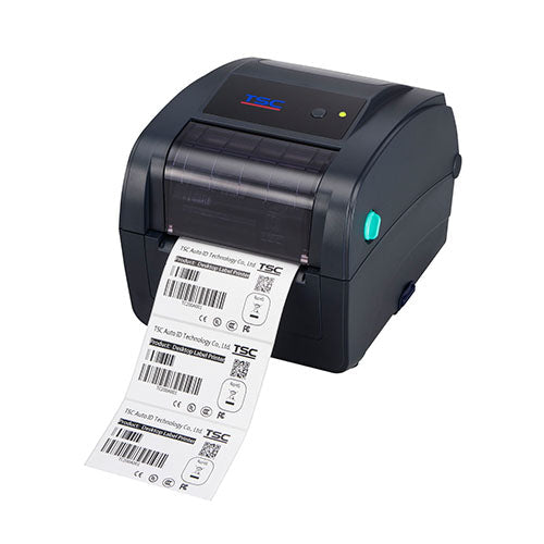 TSC TC300 4-inch thermal transfer desktop label printer, 300 dpi, LED, USB + RS-232 + parallel + Ethernet, navy (99-059A004-7002) – front view