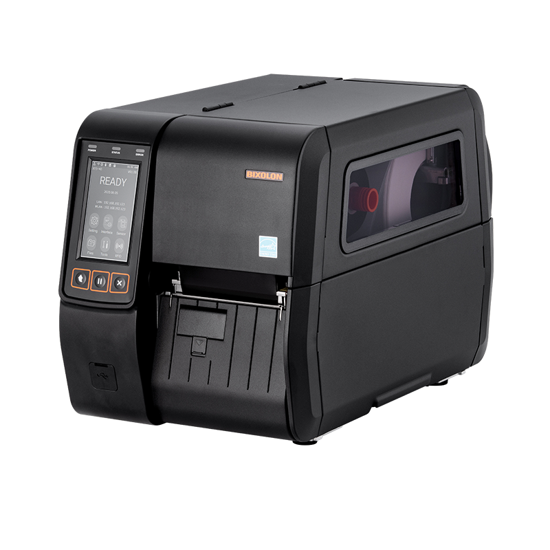 BIXOLON XT5-43NR 4-inch industrial UHF RFID thermal transfer label printer, black (XT5-43NRES/BEG) – front view
