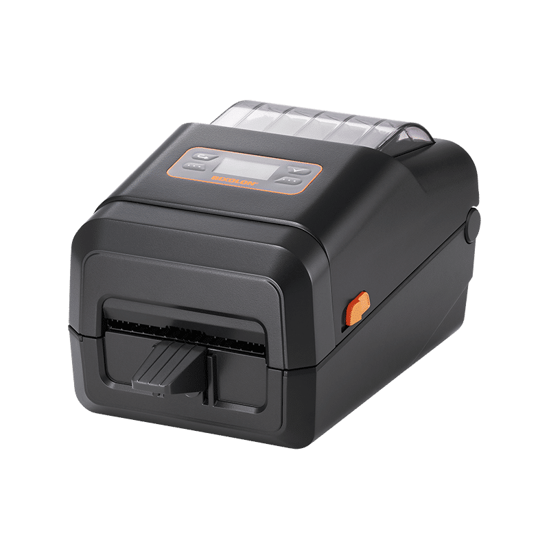 BIXOLON XL5-40CT linerless desktop label printer with LCD and auto cutter, 203 dpi, USB, Ethernet, Bluetooth, dark grey (XL5-40CTOEBG/BEG) – front view