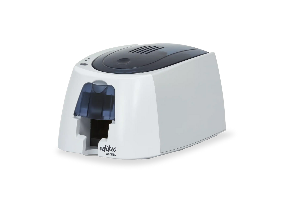 Evolis Edikio Access Guest plastic card printer, single-sided monochrome, USB, with Guest software, black cards + white ribbon, 300 dpi, thermal transfer (EA2U0000BS-BS011) – right side view