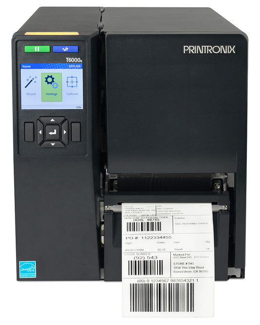 Printronix Auto ID T6204e industrial label printer, 4-inch, tear-off, 203 dpi, thermal transfer (T6E2X4-2100-00) – front view