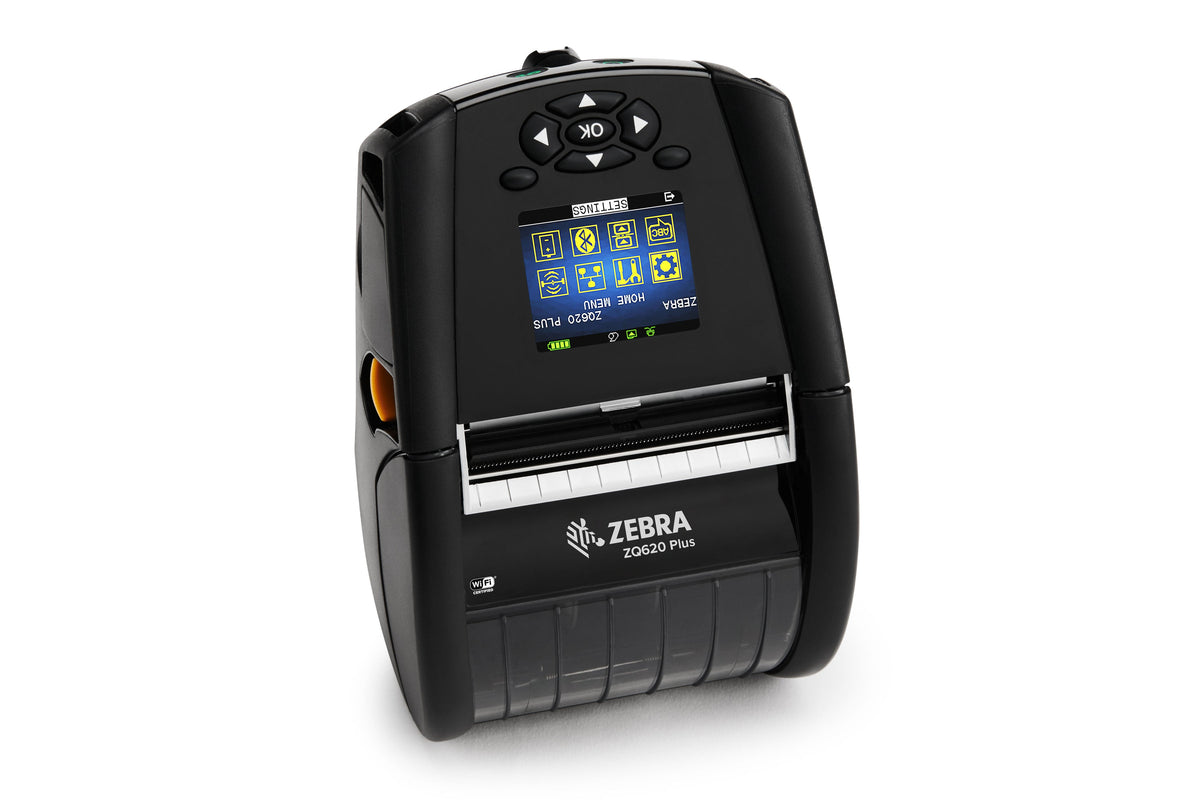 Zebra ZQ620 Plus mobile receipt and label printer, black, Bluetooth (ZQ62-AUFAE14-00) – front view