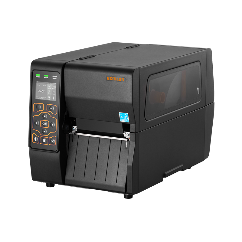 BIXOLON XT3-43 industrial label printer, 2.4-inch colour LCD, tear-off, 300 dpi, thermal transfer (XT3-43) – front angled view