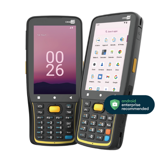 CipherLab RK26 rugged Android mobile computer, 28-key numeric/function keypad (AK266A4DFEG41) – front and angled view