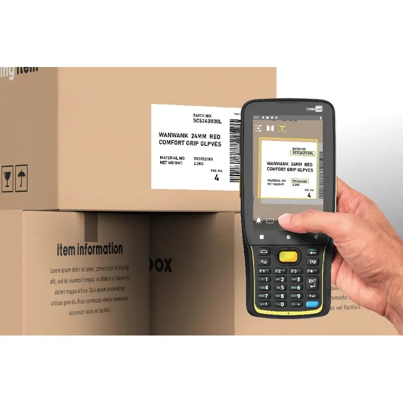 CipherLab RK26 rugged Android mobile computer, 28-key numeric/function keypad (AK266A4DFEG41) – scanning a label