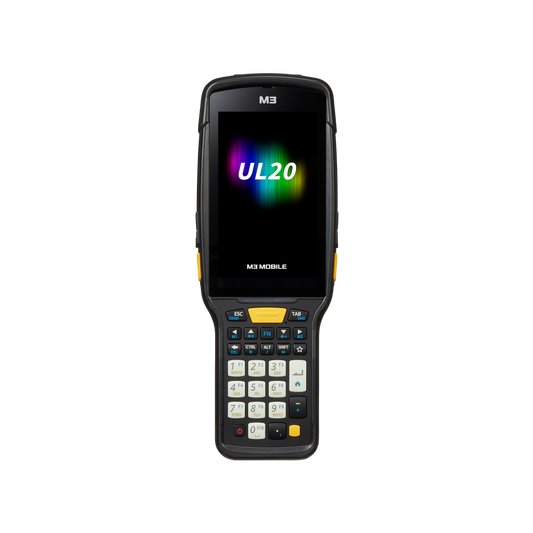 M3 Mobile UL20FX (Frozen, cold-storage, 4G LTE) rugged Android mobile computer, 28-key numeric keypad, SE5800 long-range 2D imager (U20F4C-QICFRS-HF) – front view