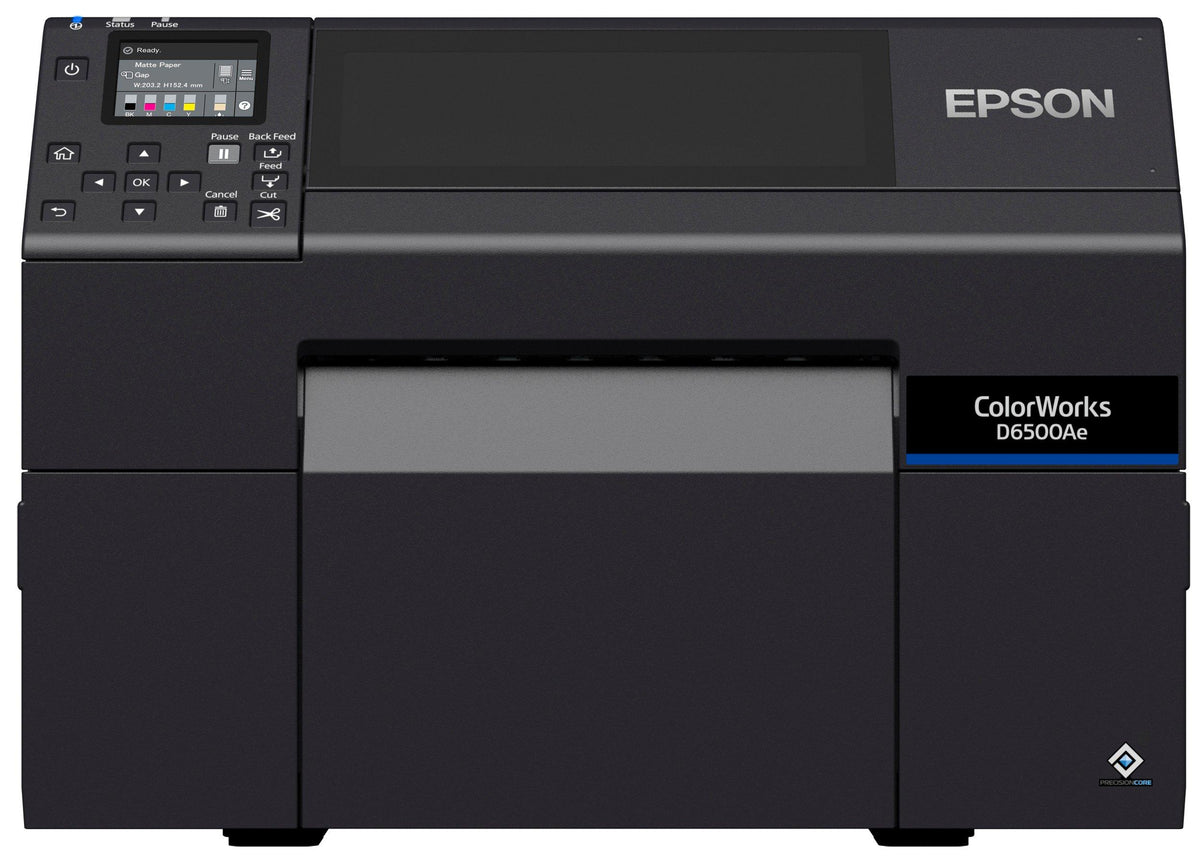 Epson ColorWorks D6500Ae colour label printer, 8-inch, auto cutter, 1200 x 1200 dpi, inkjet (C31CL91102) – front view