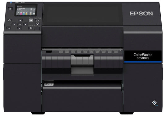 Epson ColorWorks D6500Pe colour label printer, 8-inch, peel-and-present, 1200 x 1200 dpi, inkjet (C31CL91202) – front view
