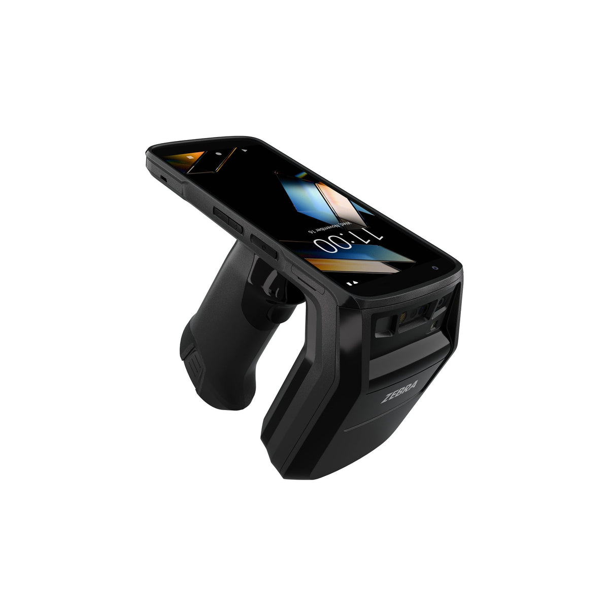 Zebra TC22R rugged Android mobile computer, integrated UHF RFID reader (TC2205-0G1250SS-WR) – top angled view with RFID handle