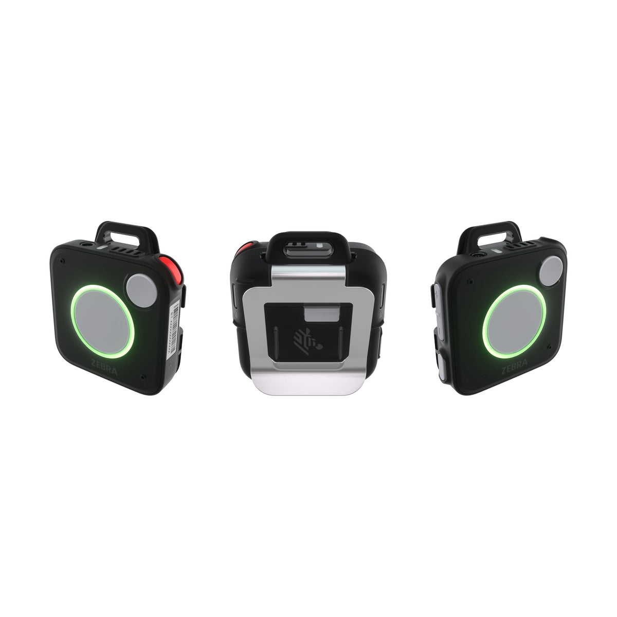 Zebra WS101 wearable communication device, retail model (black) with 3.5 mm jack and USB-C (WS1013-0NS00042EWR) – front, back and side views