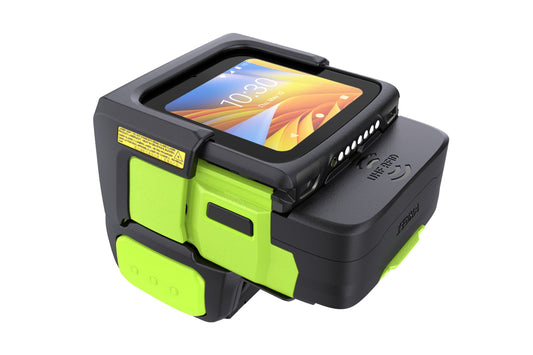 Zebra WS50 wearable computer, back of hand (WS5001-0D2J303PEEA) – angled view with RFID module