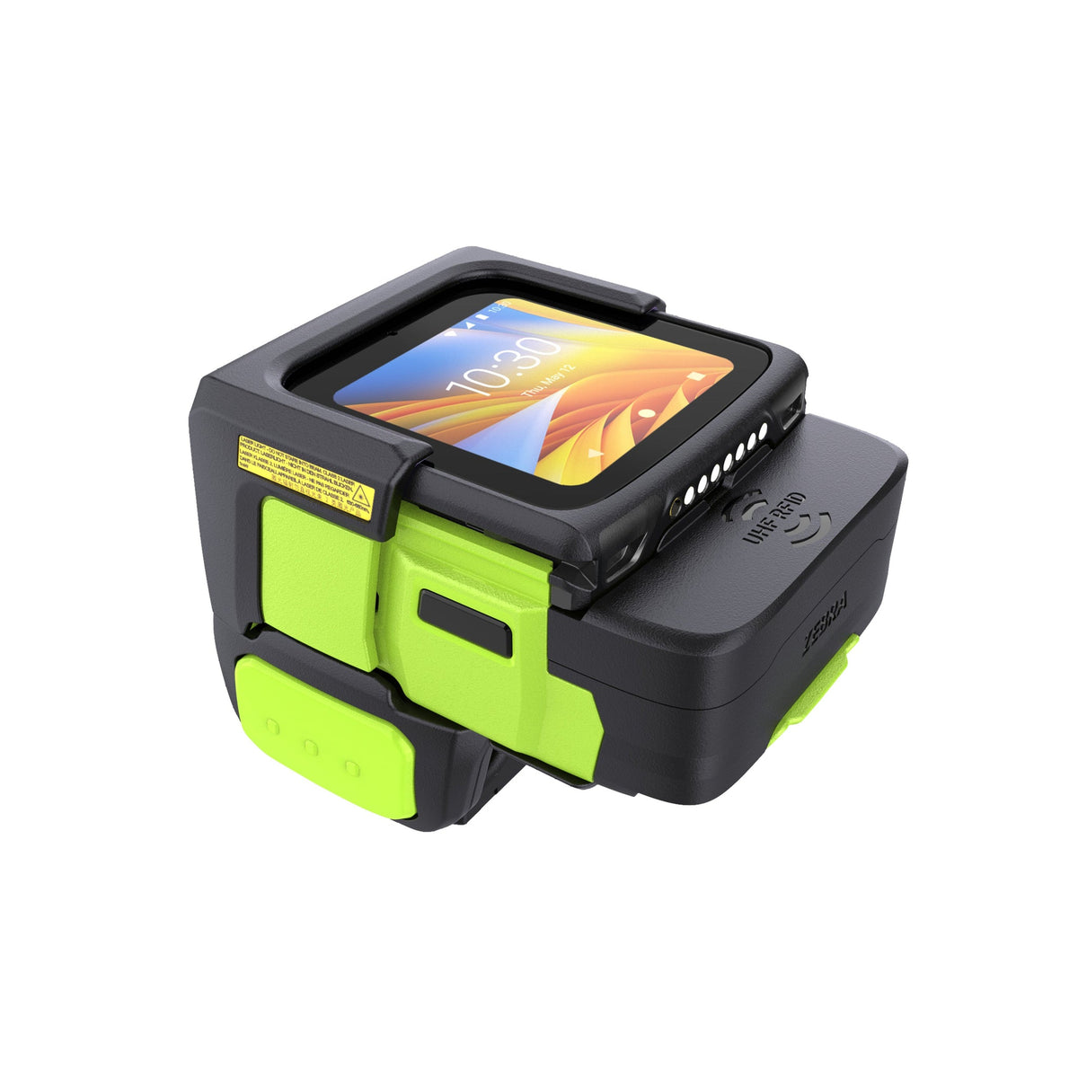Zebra WS50 wearable computer, back of hand (WS5001-0D2J3030EEA) – angled view with RFID module